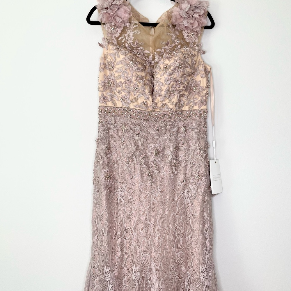 Embroidered Illusion Appliqued Bodice Trumpet Gown NWT - Picture 4 of 6